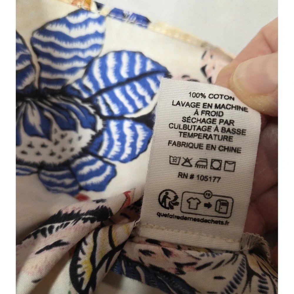 Ulla Johnson Naomi‎ Top Cotton Floral Cream Red Blue Ruched Sleeve Blouse Size 2